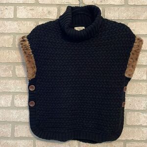 Aspen kids Black and leopard print knit turtleneck poncho sweater 12 years
